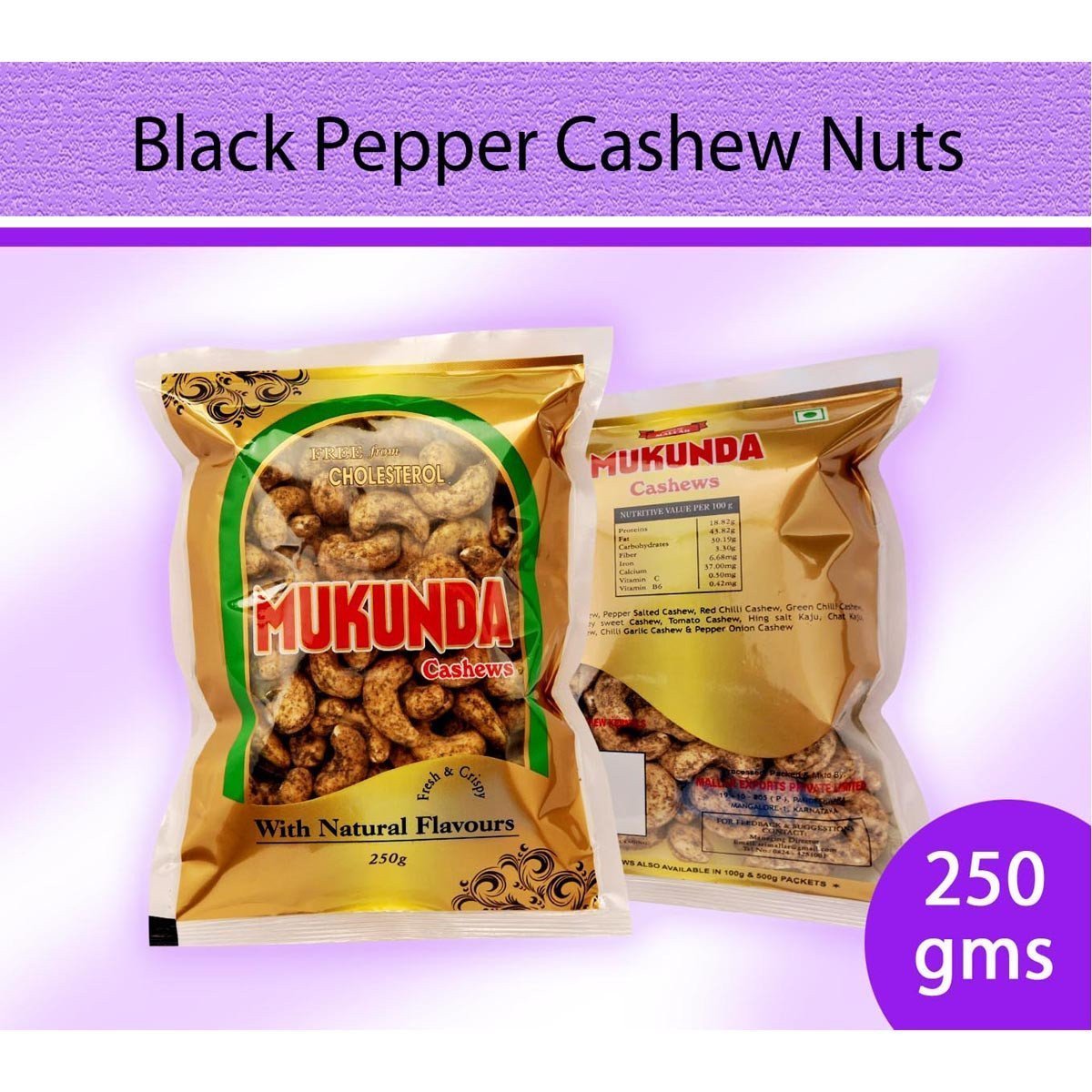 Black Pepper Salted Cashew Nuts : Dry Fruits & Nuts - Mangalore Spice