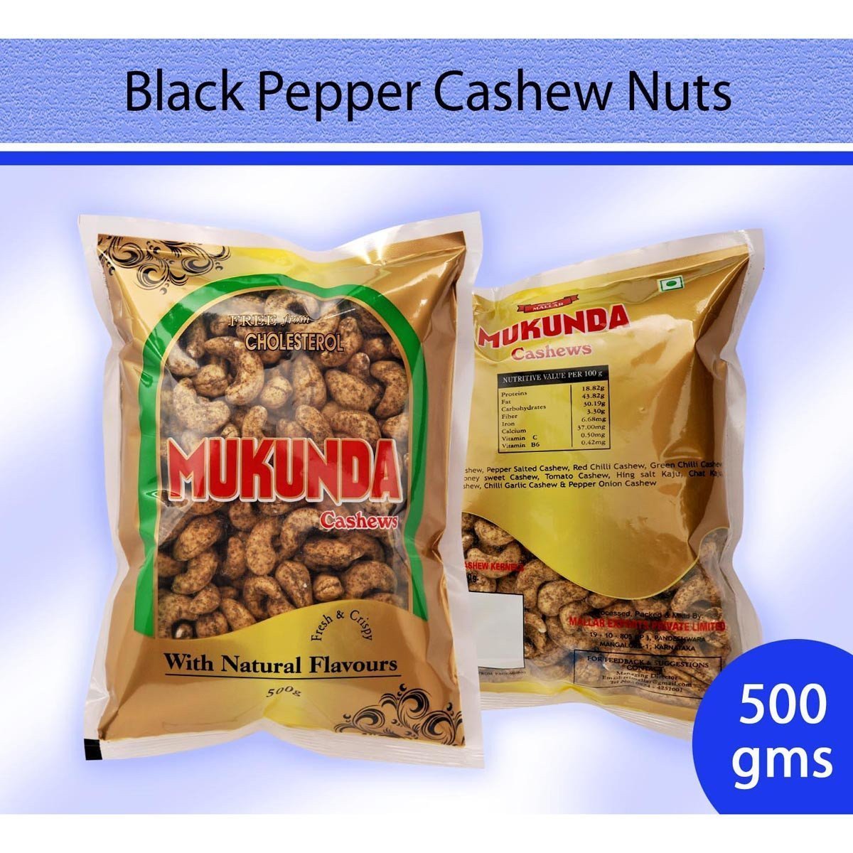 Black Pepper Salted Cashew Nuts : Dry Fruits & Nuts - Mangalore Spice